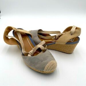 Vionic Maris Ankle Strap Tie Up Suede‎ Crochet Espadrille Wedges Sandals Size 11
